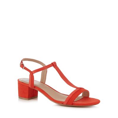 Orange patent T-bar mid heel sandals